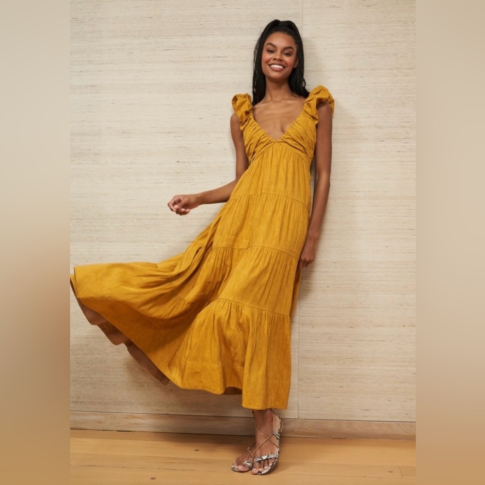La Ligne Anais Ruffle Linen Blend Maxi Dress